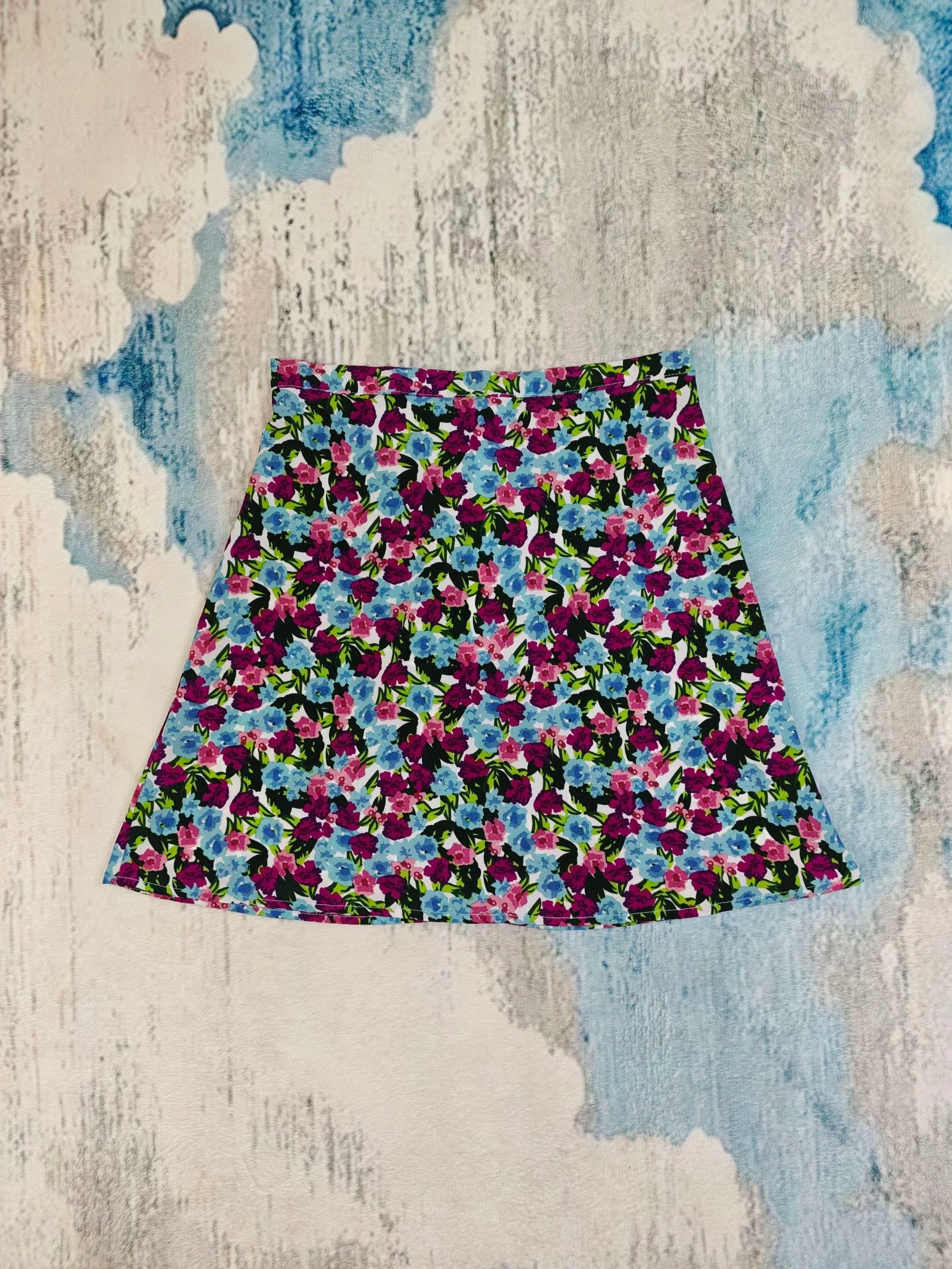Floral Mini Skirt Pink Blue Ditsy Print Cottagecore Y2K Size S